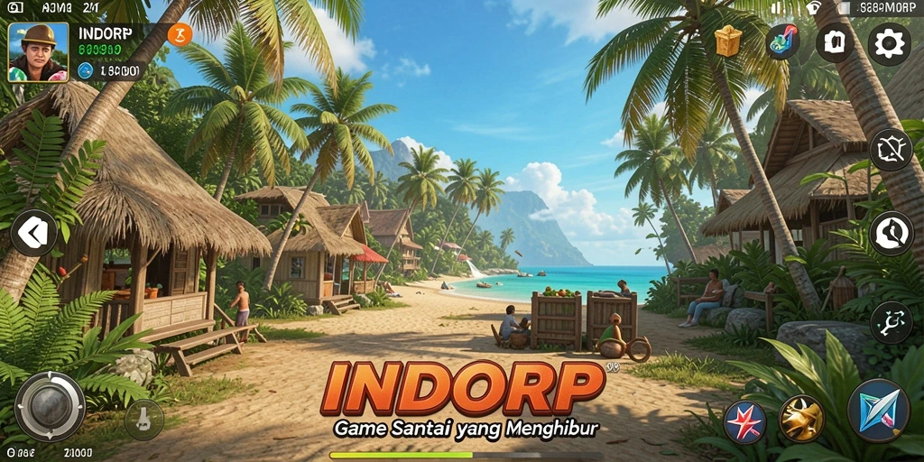 Screenshot gameplay INDORP menampilkan suasana ceria dan karakter lucu.